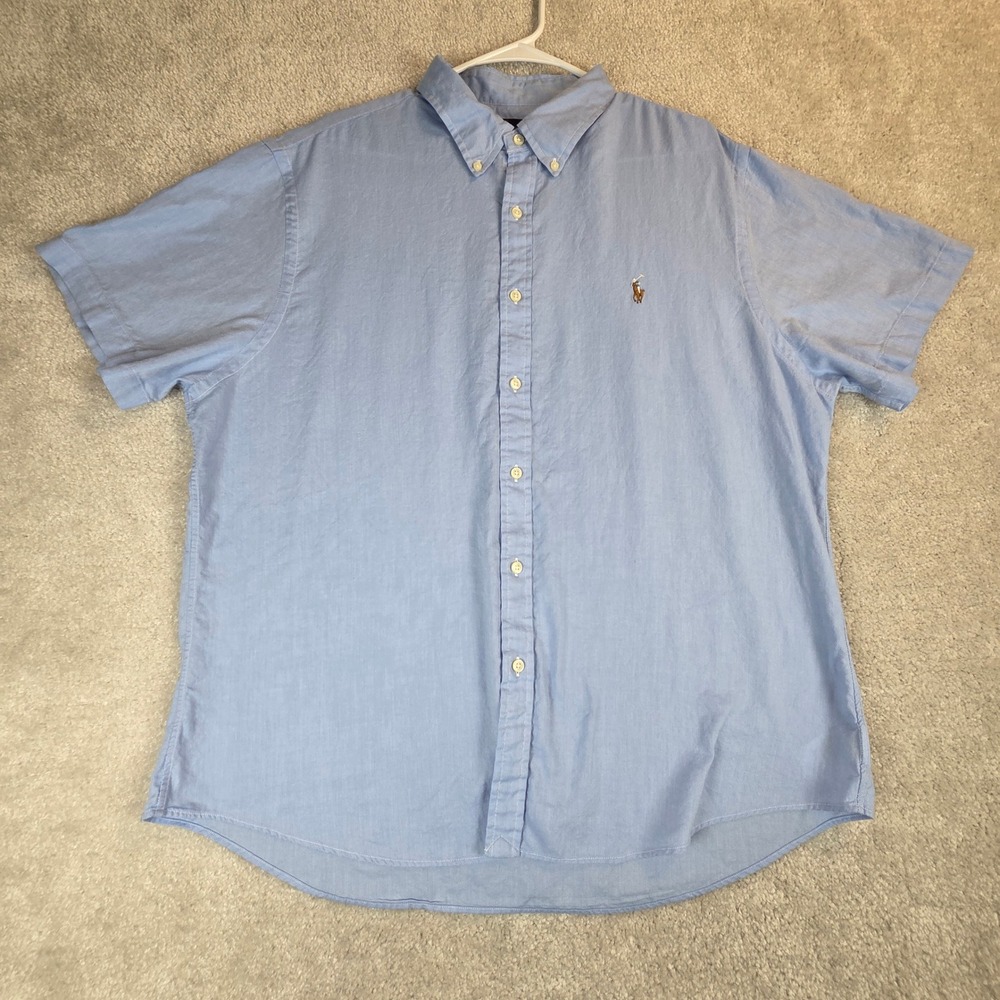 Ralph Lauren Mens XXL Slim Fit Chambray Oxford Short Sleeve Shirt Blue